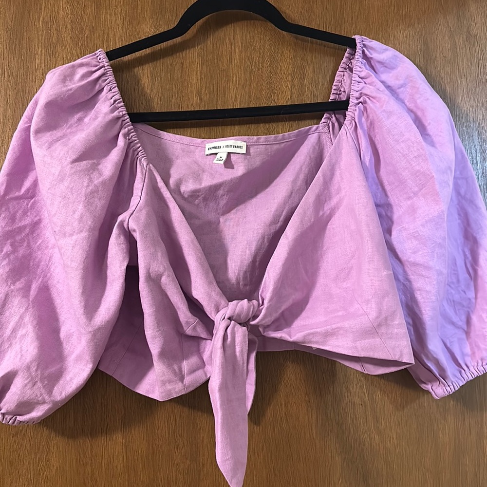 Express Light Purple Tie Front Crop Top